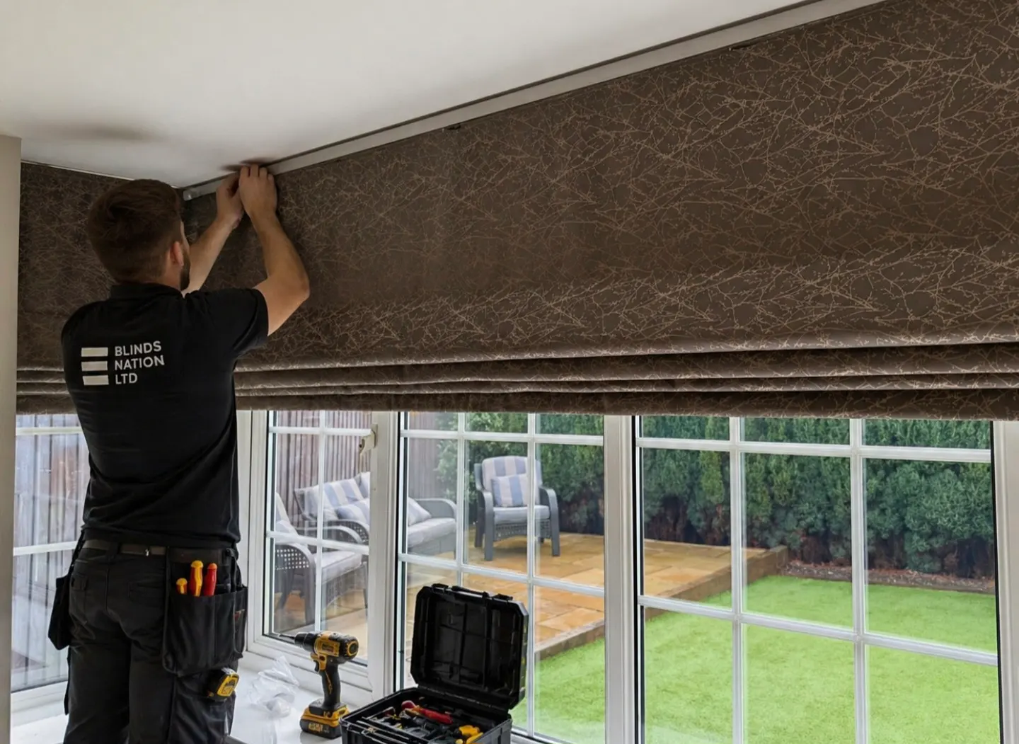 Fabric Roman blind with soft folds – Selly Oak Blinds